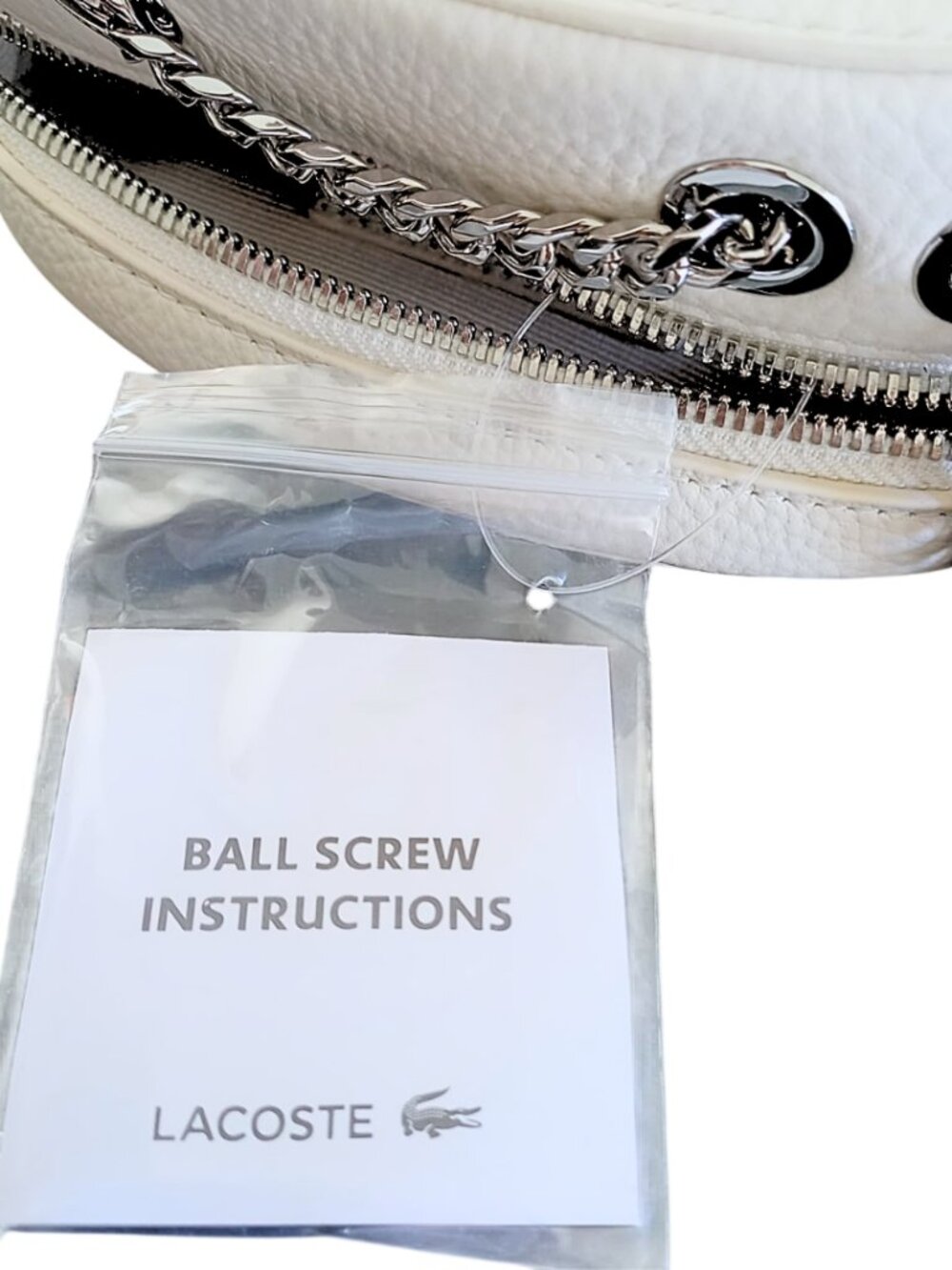 Lacoste NWT White Croco Crew Grained Leather Zip Crossbody Bag - Silver Chain - Picture 12 of 15